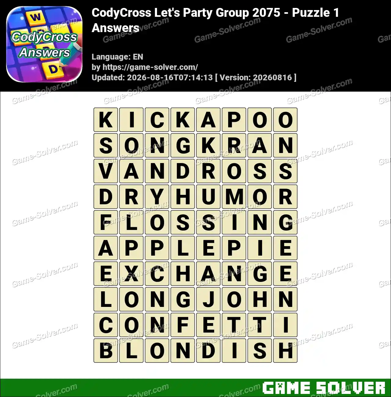 CodyCross Let’s Party Group 2075 – Puzzle 1 Answers